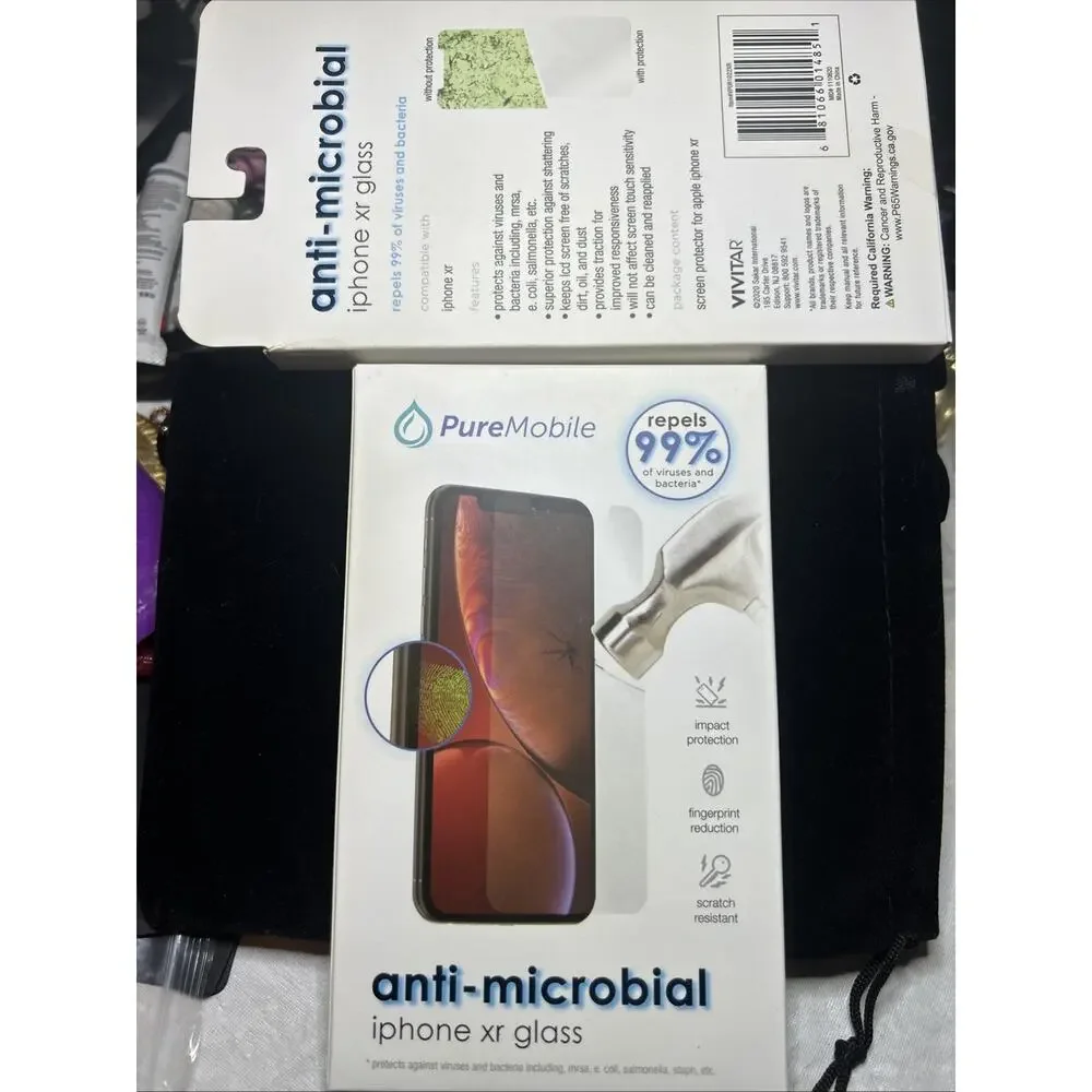 Vivitar PureMobile Anti‑Microbial iPhone XR Glass Screen Protectors NIB 2